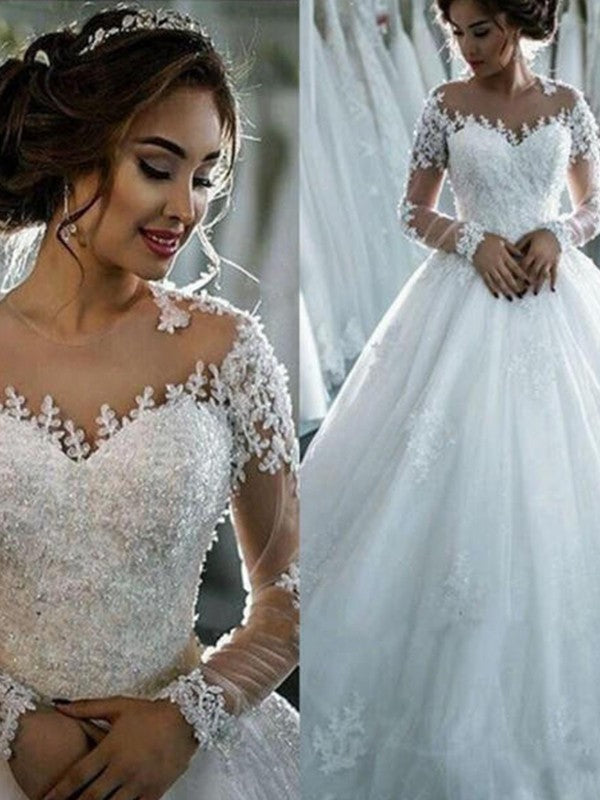 Ball Gown Tulle Long Sleeve Train Wedding Gown - Chloe Dress