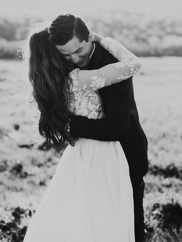 A-Line Tulle Long Sleeve Train Wedding Dress - Chloe Dress