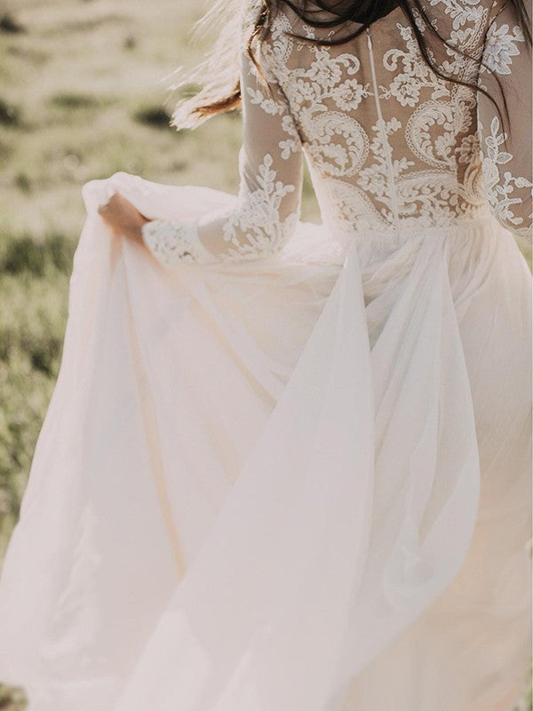 A-Line Tulle Long Sleeve Train Wedding Dress - Chloe Dress