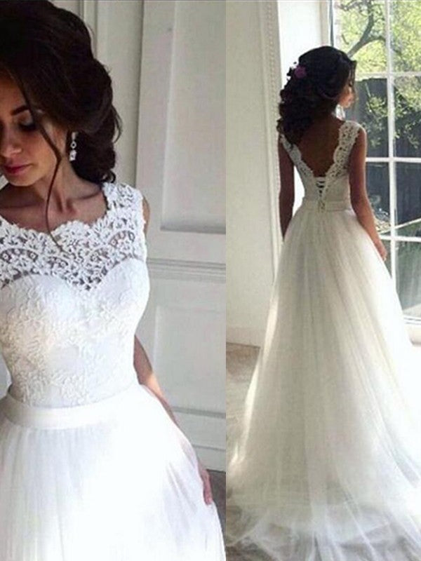 A-Line Tulle Sleeveless Train Tea-Length Wedding Dress - Chloe Dress