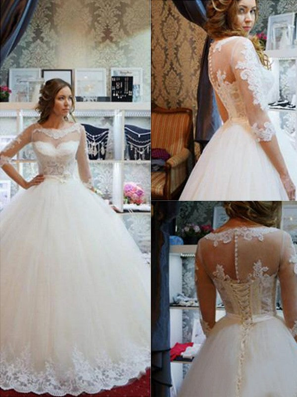 Ball Gown Tulle Applique Floor-Length Wedding Gown - Chloe Dress