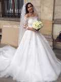 Ball Gown Tulle Three-Quarter Sleeve Train Wedding Gown - Chloe Dress