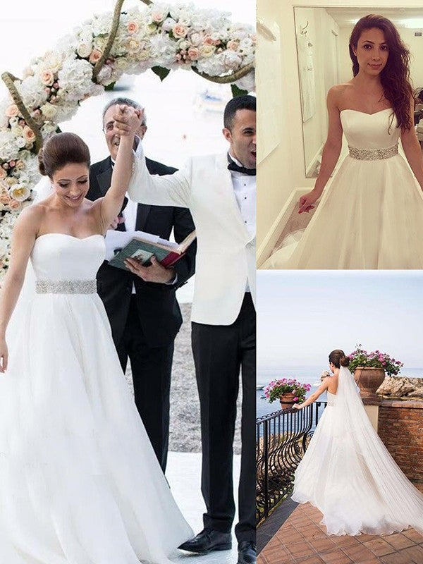 A-Line Sweetheart Tulle Sleeveless Train Wedding Dress - Chloe Dress