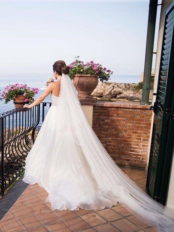 A-Line Sweetheart Tulle Sleeveless Train Wedding Dress - Chloe Dress