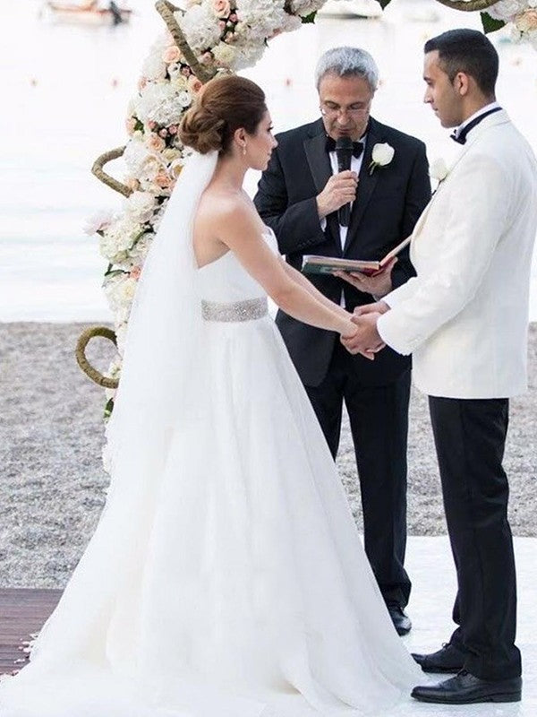 A-Line Sweetheart Tulle Sleeveless Train Wedding Dress - Chloe Dress