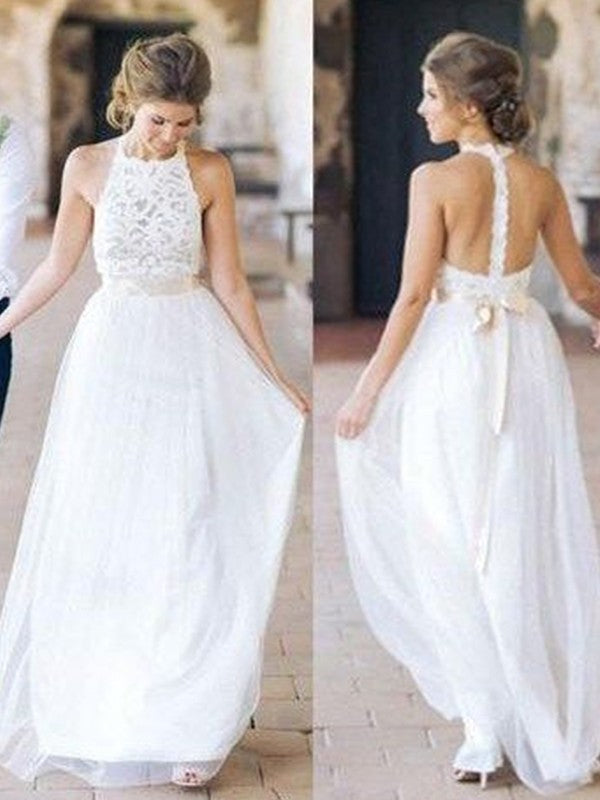 A-Line Halter Tulle Sleeveless Floor-Length Wedding Dress - Chloe Dress