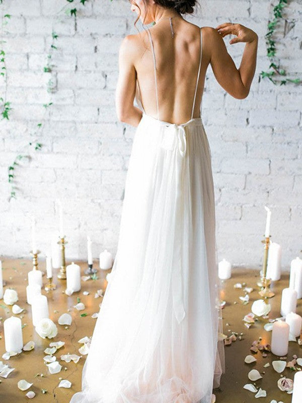 A-Line Spaghetti Strap Chiffon Sleeveless Ruffled Wedding Dress - Chloe Dress