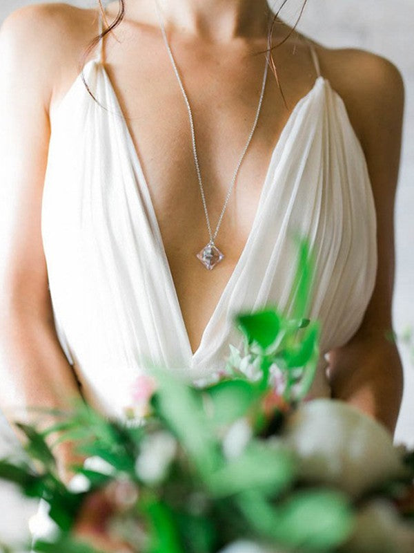 A-Line Spaghetti Strap Chiffon Sleeveless Ruffled Wedding Dress - Chloe Dress