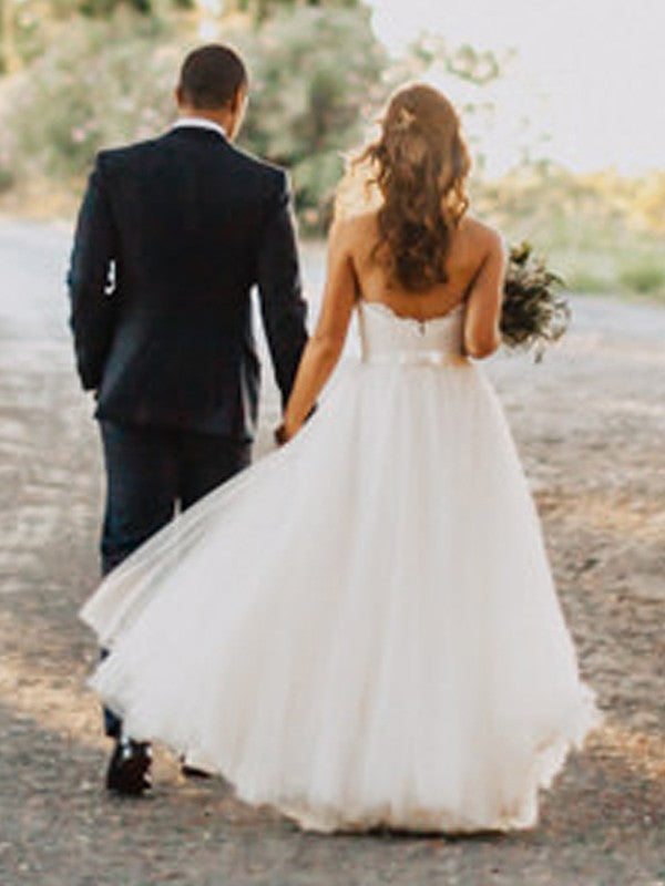A-Line Sweetheart Tulle Sleeveless Floor-Length Wedding Dress - Chloe Dress