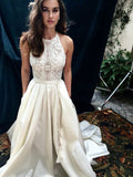 A-Line Halter Satin Sleeveless Train Wedding Dress - Chloe Dress