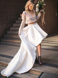 A-Line Satin Long Sleeve Train Wedding Dress - Chloe Dress