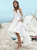 A-Line Spaghetti Strap Satin Sleeveless Asymmetric Wedding Dress - Chloe Dress