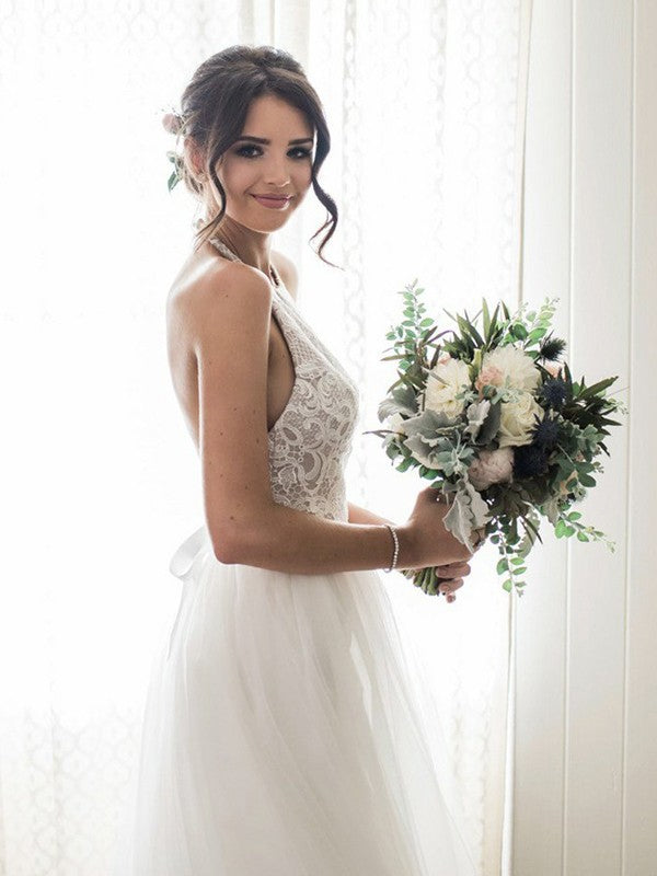 A-Line Halter Tulle Sleeveless Floor-Length Wedding Dress - Chloe Dress