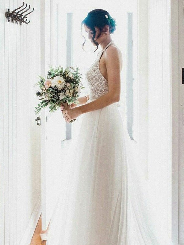 A-Line Halter Tulle Sleeveless Floor-Length Wedding Dress - Chloe Dress