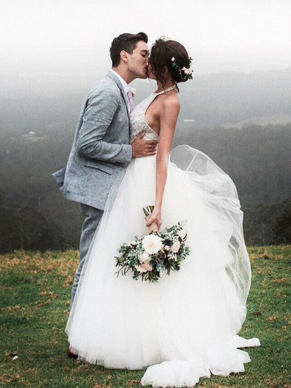 A-Line Halter Tulle Sleeveless Floor-Length Wedding Dress - Chloe Dress