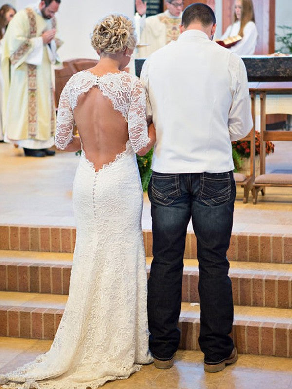 Sheath Lace Train Wedding Dress - Chloe Dress
