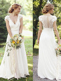 A-Line V-Neck Chiffon Short Sleeve Train Mini Wedding Dress - Chloe Dress
