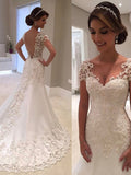Mermaid Sweetheart Lace Short Sleeve Train Mini Wedding Dress - Chloe Dress