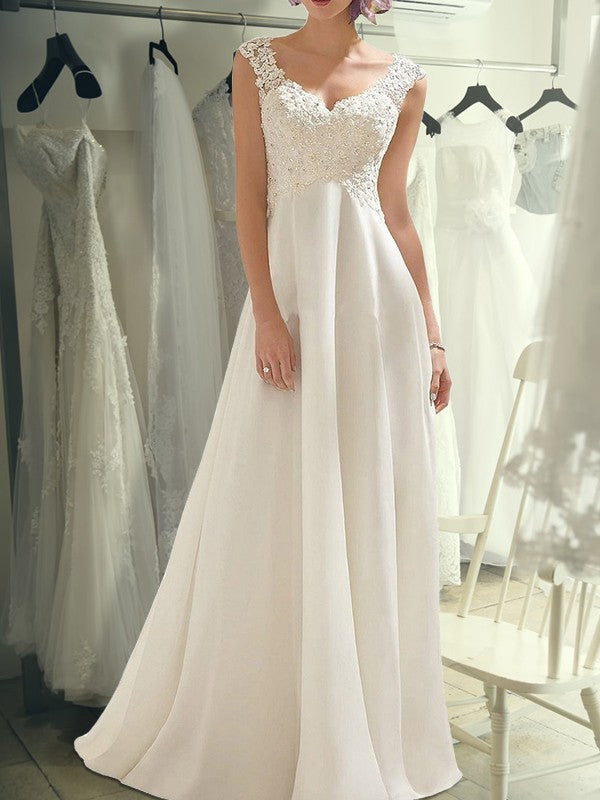 Empire Waist V-Neck Chiffon Sleeveless Floor-Length Wedding Dress - Chloe Dress