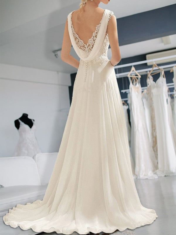 Empire Waist V-Neck Chiffon Sleeveless Floor-Length Wedding Dress - Chloe Dress