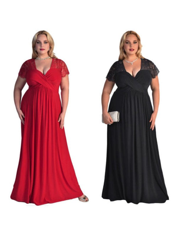 A-Line V-Neck Chiffon Short Sleeve Floor-Length Dress - Chloe Dress
