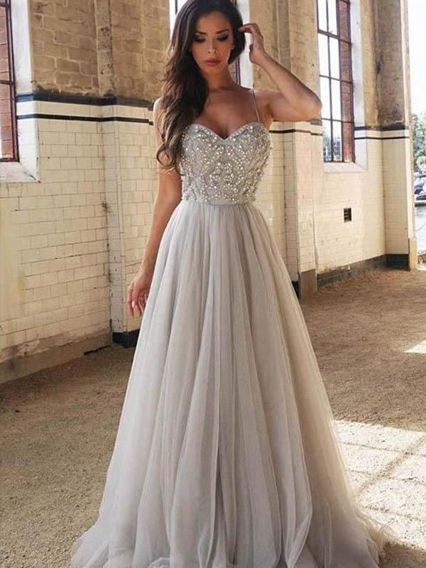 A-Line Spaghetti Strap Tulle Sleeveless Train Dress - Chloe Dress