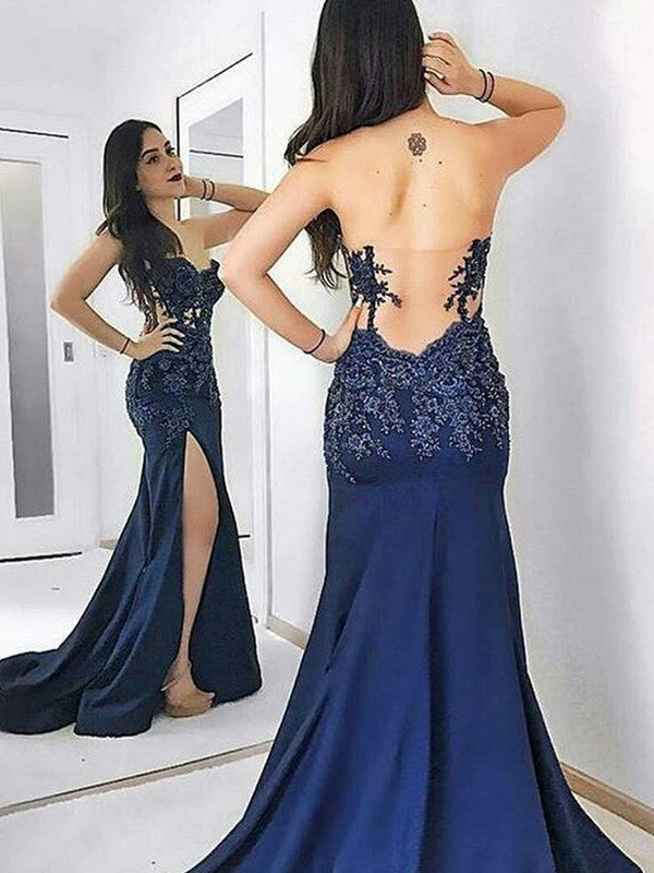 Sheath Sweetheart Satin Sleeveless Train Dress - Chloe Dress