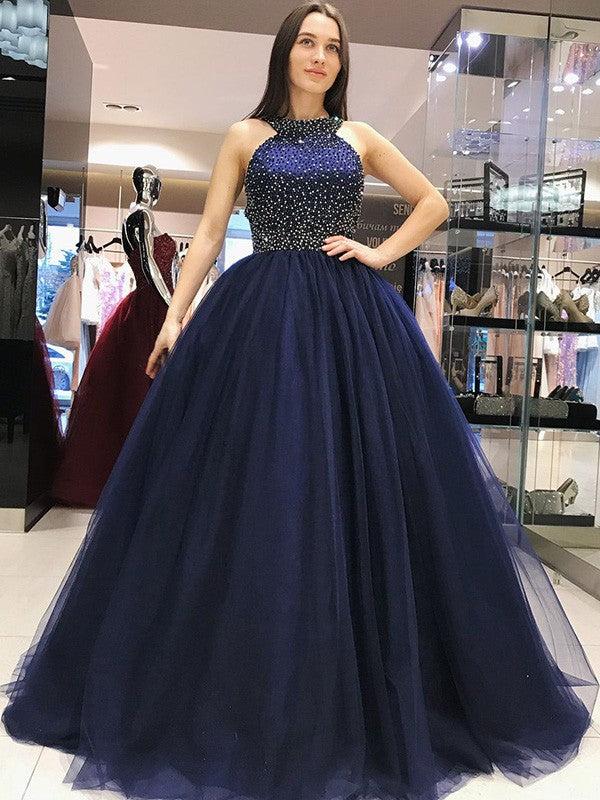 Ball Gown Halter Tulle Sleeveless Train Gown - Chloe Dress