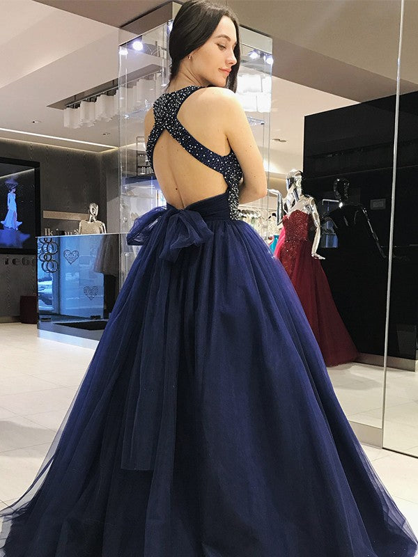 Ball Gown Halter Tulle Sleeveless Train Gown - Chloe Dress