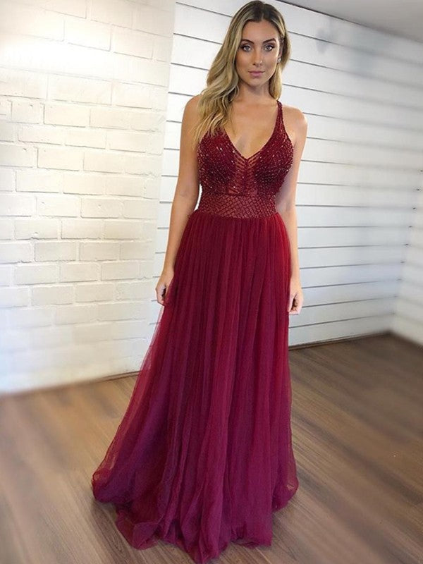 A-Line V-Neck Tulle Sleeveless Train Dress - Chloe Dress