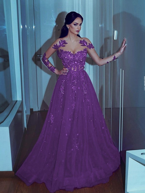 A-Line Tulle Long Sleeve Train Dress - Chloe Dress