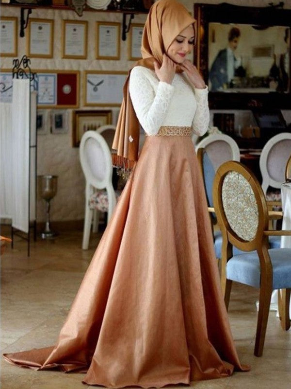 A-Line Satin Long Sleeve Train Dress - Chloe Dress