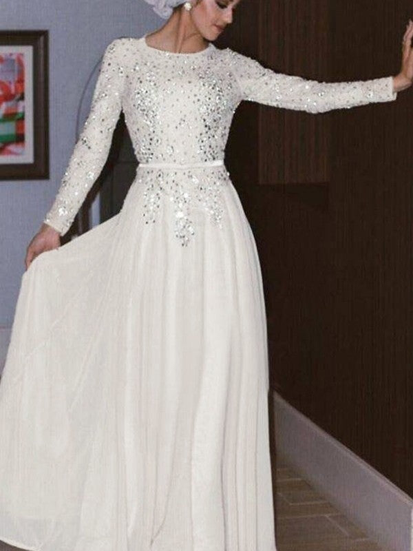 A-Line Chiffon Long Sleeve Floor-Length Dress - Chloe Dress