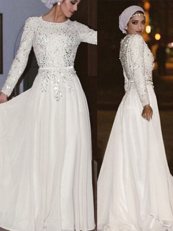 A-Line Chiffon Long Sleeve Floor-Length Dress - Chloe Dress