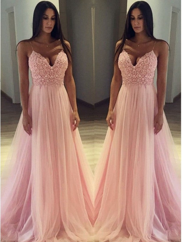 A-Line Spaghetti Strap Tulle Sleeveless Train Dress - Chloe Dress