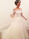 A-Line Tulle Long Sleeve Train Wedding Dress - Chloe Dress