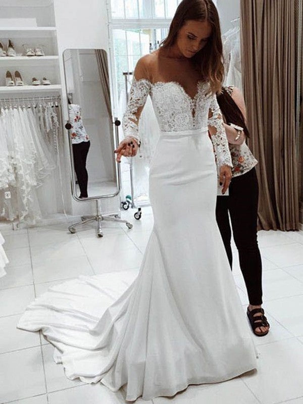 Mermaid Chiffon Long Sleeve Train Wedding Dress - Chloe Dress