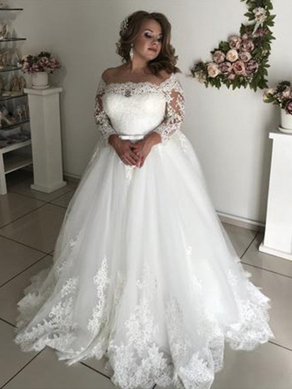 A-Line Tulle Long Sleeve Train Wedding Dress - Chloe Dress