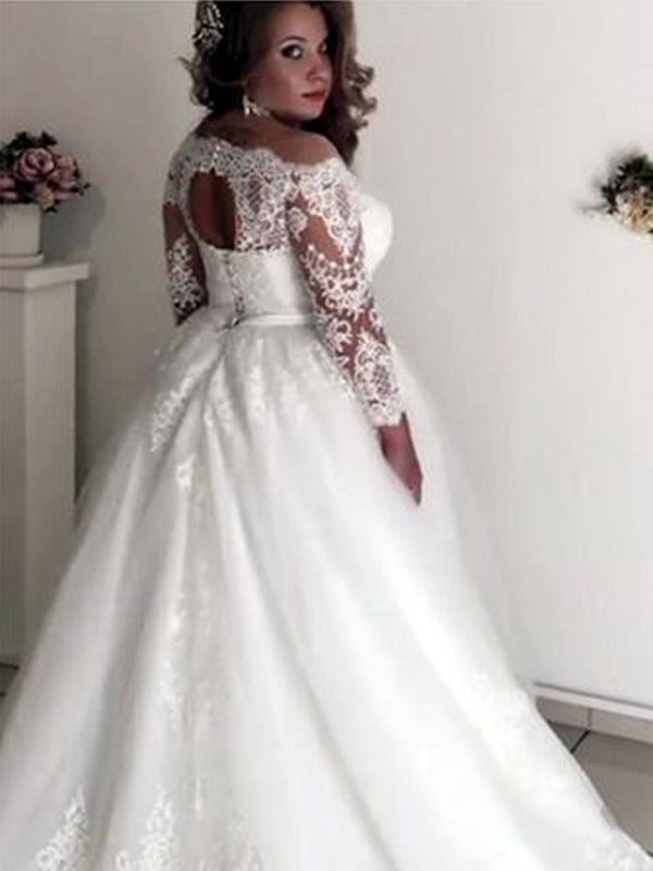 A-Line Tulle Long Sleeve Train Wedding Dress - Chloe Dress