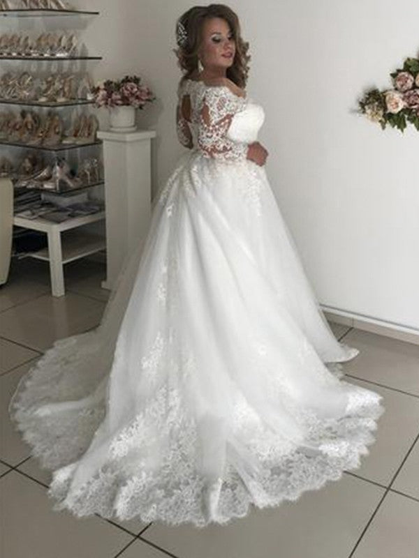 A-Line Tulle Long Sleeve Train Wedding Dress - Chloe Dress