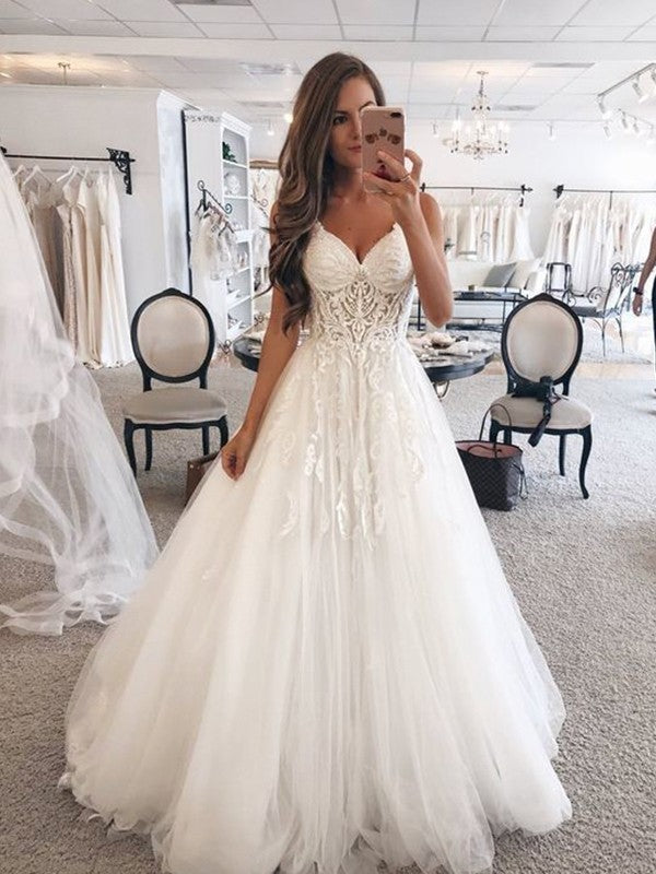 A-Line Sweetheart Tulle Sleeveless Floor-Length Wedding Dress - Chloe Dress