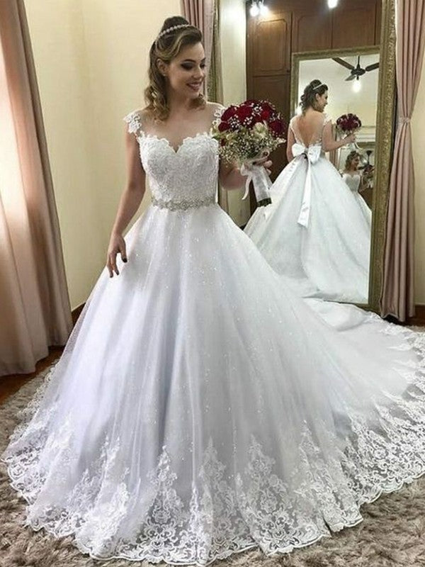 Ball Gown Sweetheart Tulle Sleeveless Train Wedding Gown - Chloe Dress