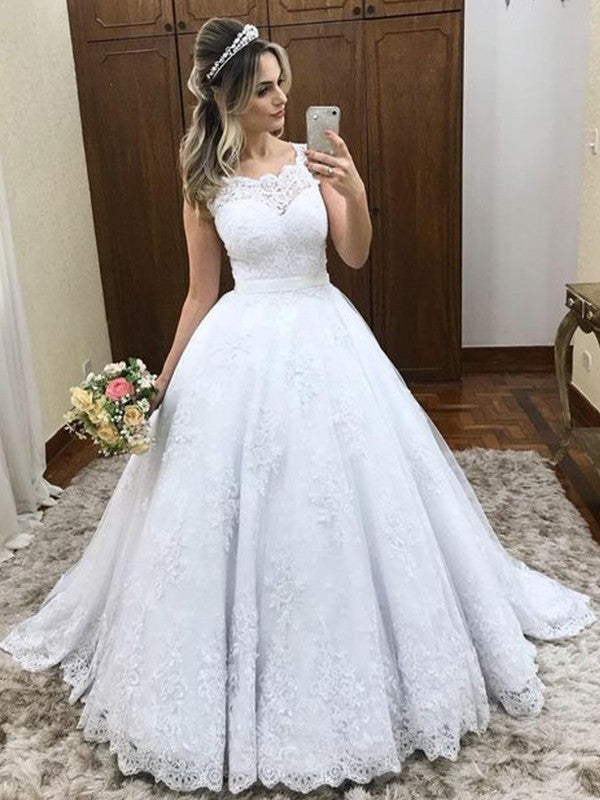 Ball Gown Satin Sleeveless Train Wedding Gown - Chloe Dress