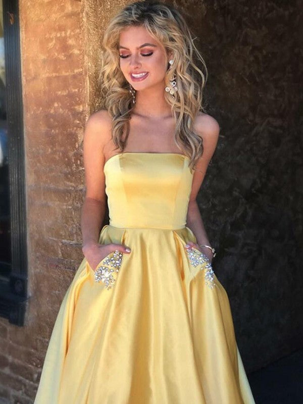 A-Line Strapless Satin Sleeveless Train Dress - Chloe Dress