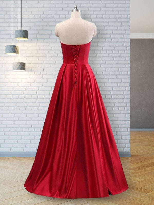 A-Line Strapless Satin Sleeveless Train Dress - Chloe Dress