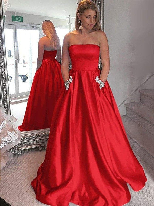 A-Line Strapless Satin Sleeveless Train Dress - Chloe Dress