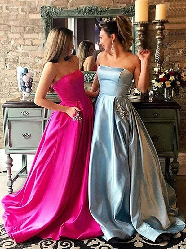 A-Line Strapless Satin Sleeveless Train Dress - Chloe Dress