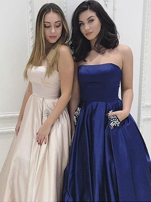 A-Line Strapless Satin Sleeveless Train Dress - Chloe Dress