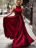 A-Line Halter Satin Sleeveless Floor-Length Dress - Chloe Dress