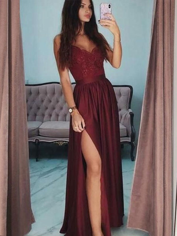 A-Line V-Neck Satin Sleeveless Floor-Length Dress - Chloe Dress